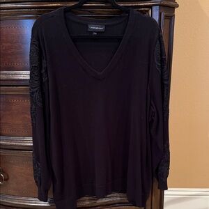 Lane Bryant Black V-Neck Sweater with Lace appliqué Sleeves